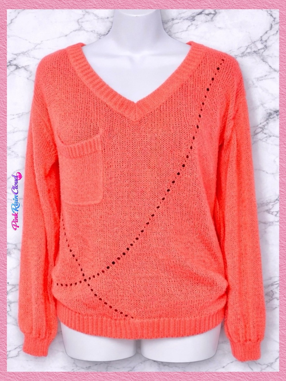 Cecico Y2K Orange Lace Back Knit Lightweight Sweater Juniors Small